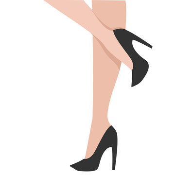 Woman legs in black shoes