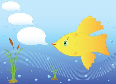 Goldfish in the sea. Goldfish for three wishes, messages. Vector format and jpg.