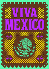 Viva Mexico mexican holiday vector poster, street decoration illustration.