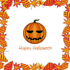 Card with Halloween pumpkin and foliage