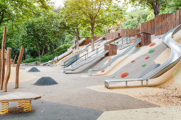 Modern Children playground area in city park