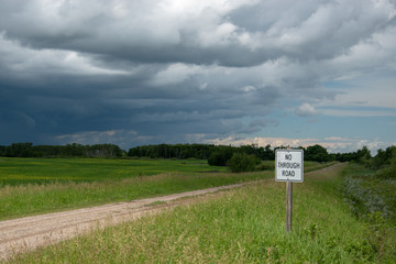 No Through Road Sign, Country Road, Saskatchewan, Canada.