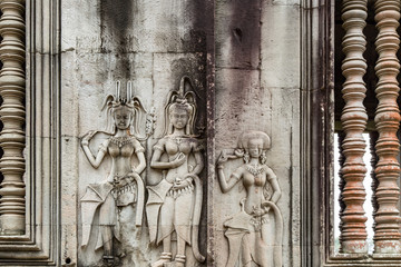 Apsara Carved Women Dancing on the Walls at Angkor Wat, Siem Reap, Cambodia