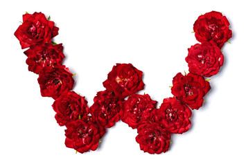 Letter W from flowers of red rose