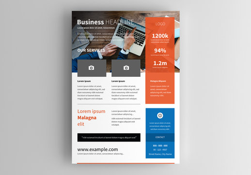 Business Flyer Layout with Orange and Blue Accents