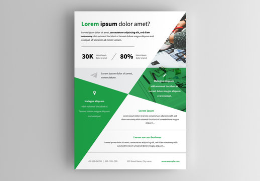 Business Flyer Layout with Green Triangular Accents