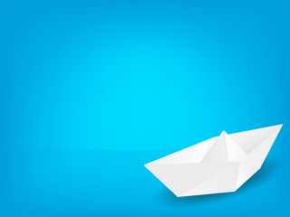 Origami ship, blue background vector