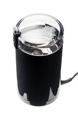 Black coffee grinder isolated on the white background