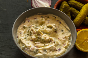 Bowl of home made tartar sauce