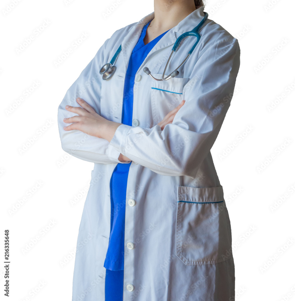 Wall mural portrait of an unknown doctor in medical uniform with crossed ha