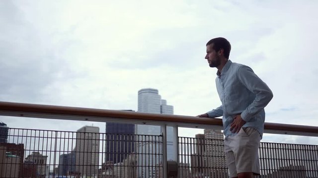 A man experiences stomach pain when he is downtown