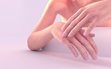 Woman applying hand cream 3d render