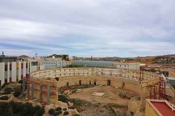 Fototapeta na wymiar Elevador y plaza de toros de Cartagena, Murcia, España