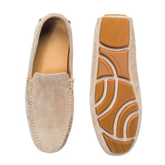 light coffee suede masculine loafers isolated on white background