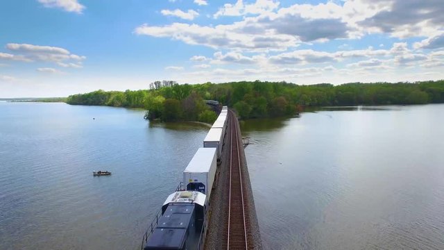 Aerial shot of cargo train at Leesylvania State Park
