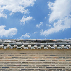 Korean traditional wall, cloudy sky
