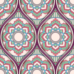 Seamless pattern with ethnic mandala ornament. Hand drawn vector illustration