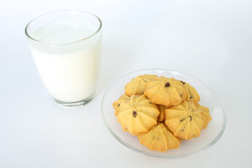 cookies and milk on white background