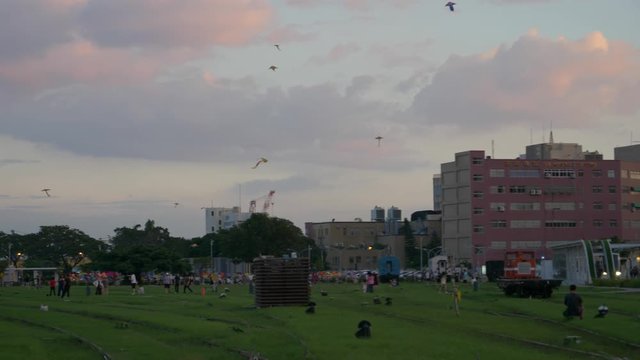 Kaoshiung park with people playing and relaxing