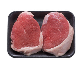 Raw beef steak in a tray