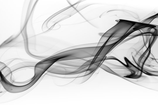 Black smoke on white background, abstract art, Movement of smoke