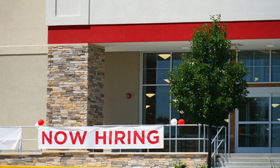 hiring notice outside the new open store