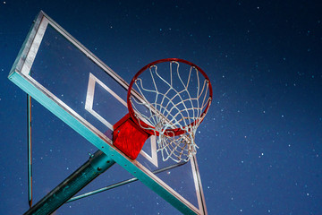 Basketball hoop in the night sky
