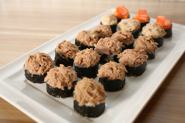 Sushi on wood