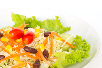 green salad plate fresh vegetable border on white background
