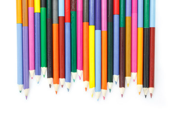 colored pencils drawing multicolored border on white background