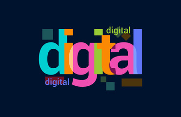 Digital Colorful Overlapping Vector Letter Design Dark Background