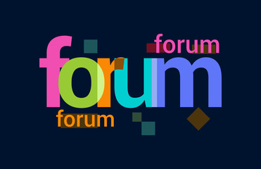Forum Colorful Overlapping Vector Letter Design Dark Background - obrazy, fototapety, plakaty