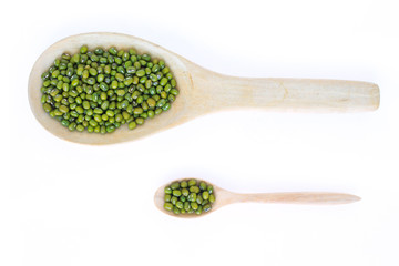 mung bean green in spoon texture on white background