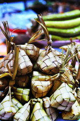 Ketupat, rice wrapped in woven leaf, a traditional Malay delicacy during Hari Raya, Ramadan food