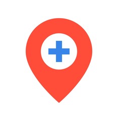 Obraz premium pin and cross, location sign, medical and hospital related flat design icon set