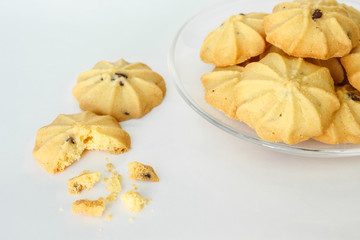 chocolate chip cookies biscuits on white bakcground