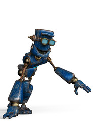 rusty the blue robot in a white background