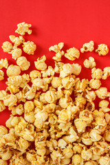 popcorn white pile on red background