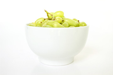 green grape in bowl diet fruit organic on white background