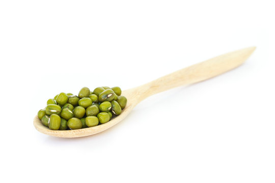 mung bean green in spoon texture on white background