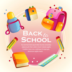 back to school card with school stationary