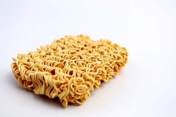 Instant noodles with white backdrop.