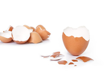 egg shell broken crack food on white background