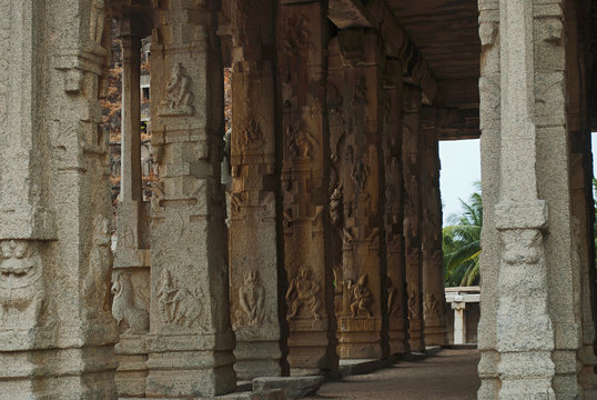 Carved Pillars. Kalyana Mandapa, Divine Marriage Hall. Pattabhirama Temple, Hampi, Karnataka.