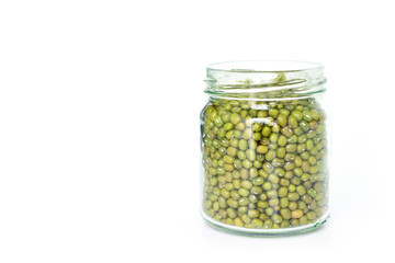 mung bean green in bottle glass on white background