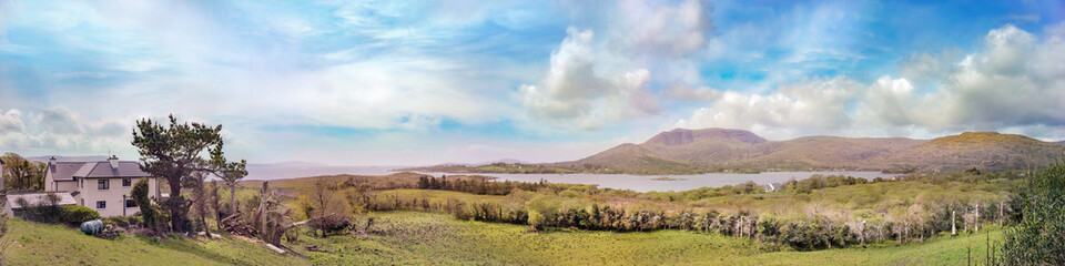 Fototapeta na wymiar Panoramic landscape with a house in a county Cork