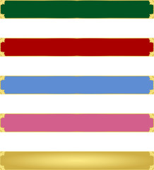Five abstract blue red pink green  colour banners with Golden metallic border
