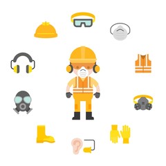 industrial security and protective equipment for worker illustration, flat design