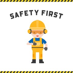 industrial security and protective equipment for worker illustration, flat design