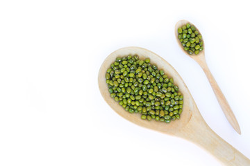 mung bean green in spoon texture on white background